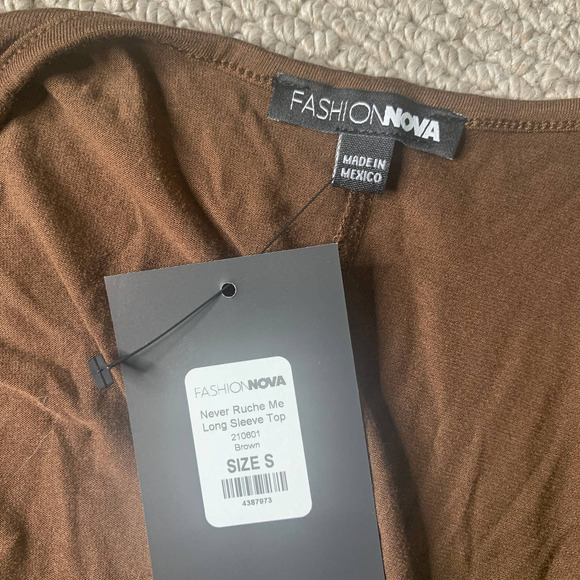 Fashion Nova Womens Top‎ Size Small Brown Never Ruche Me Long Sleeves Surplice - Picture 9 of 11